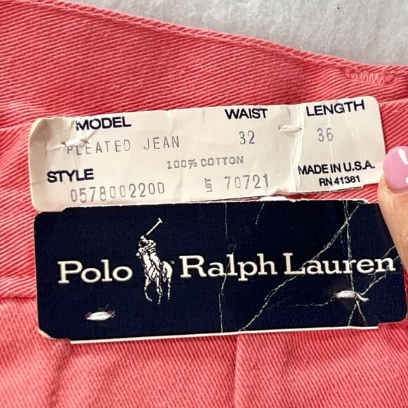 NWT Vtg Polo Ralph Lauren Mens Pleated Jeans 32x36 Retro Coral Pink Cotton USA - Picture 6 of 14